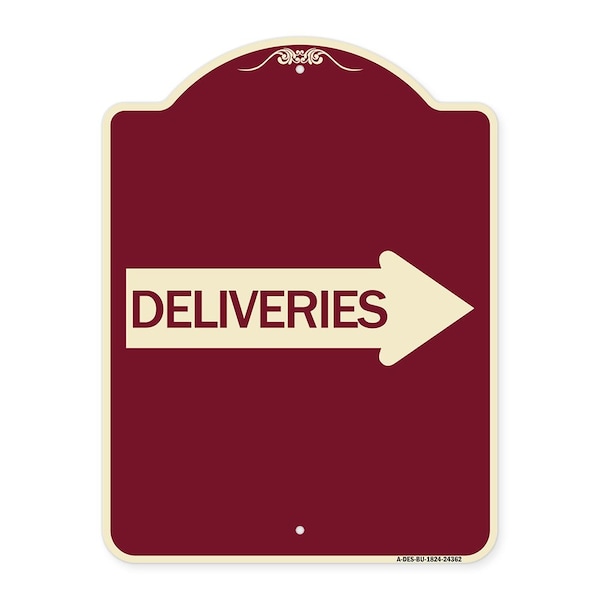 Signmission Deliveries With Right Arrow Heavy-Gauge Aluminum Architectural Sign, 24" x 18", BU-1824-24362 A-DES-BU-1824-24362 - main